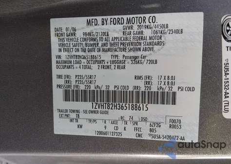 2006 Ford Mustang Gt from USA, damaged, VIN 1ZVHT82H365188615